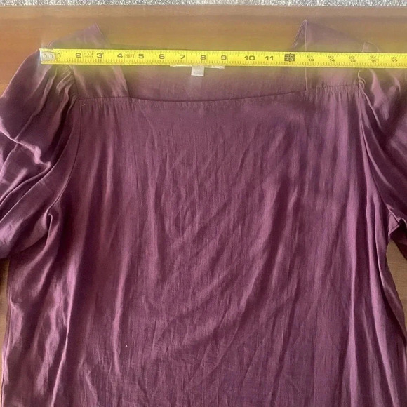 Loft Women's Size M Long Sleeve Button Cuff Blouse Maroon Square Collar Soft - Picture 7 of 9